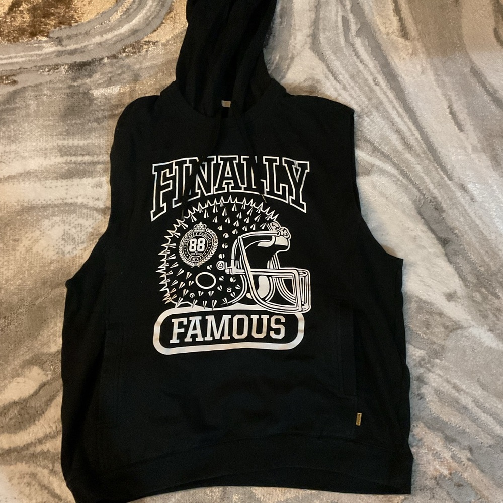 Black Sleeveless Hoodie with Graphic Print